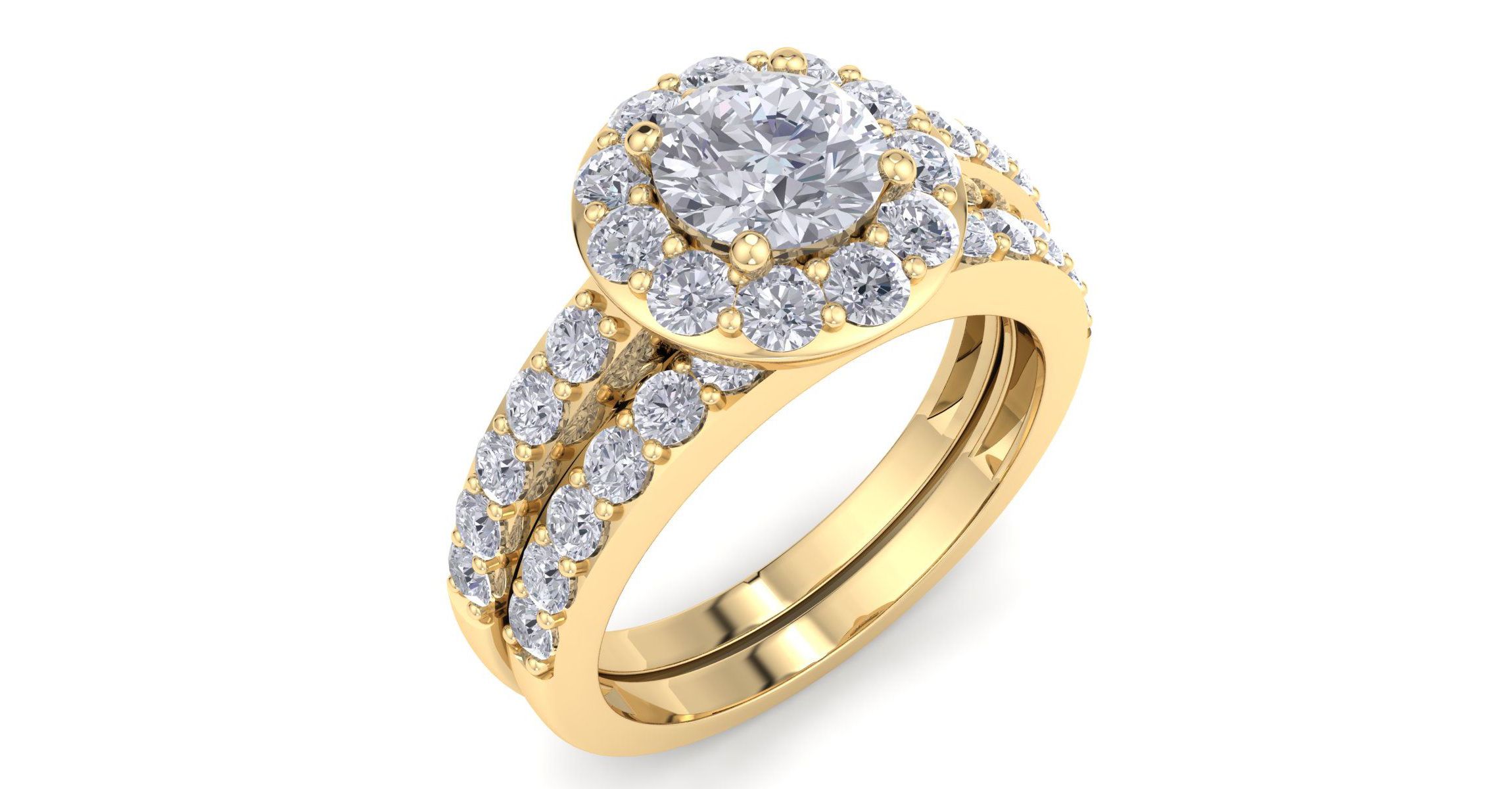 Lab Created 2 1/4 ct. t.w. Round Shape Lab Grown Diamond Bridal Set In 14K Gold