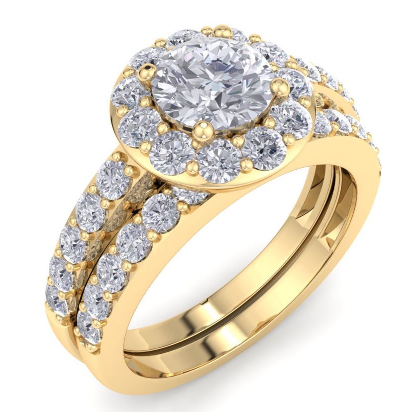 Lab Created 2 1/4 ct. t.w. Round Shape Lab Grown Diamond Bridal Set In 14K Gold