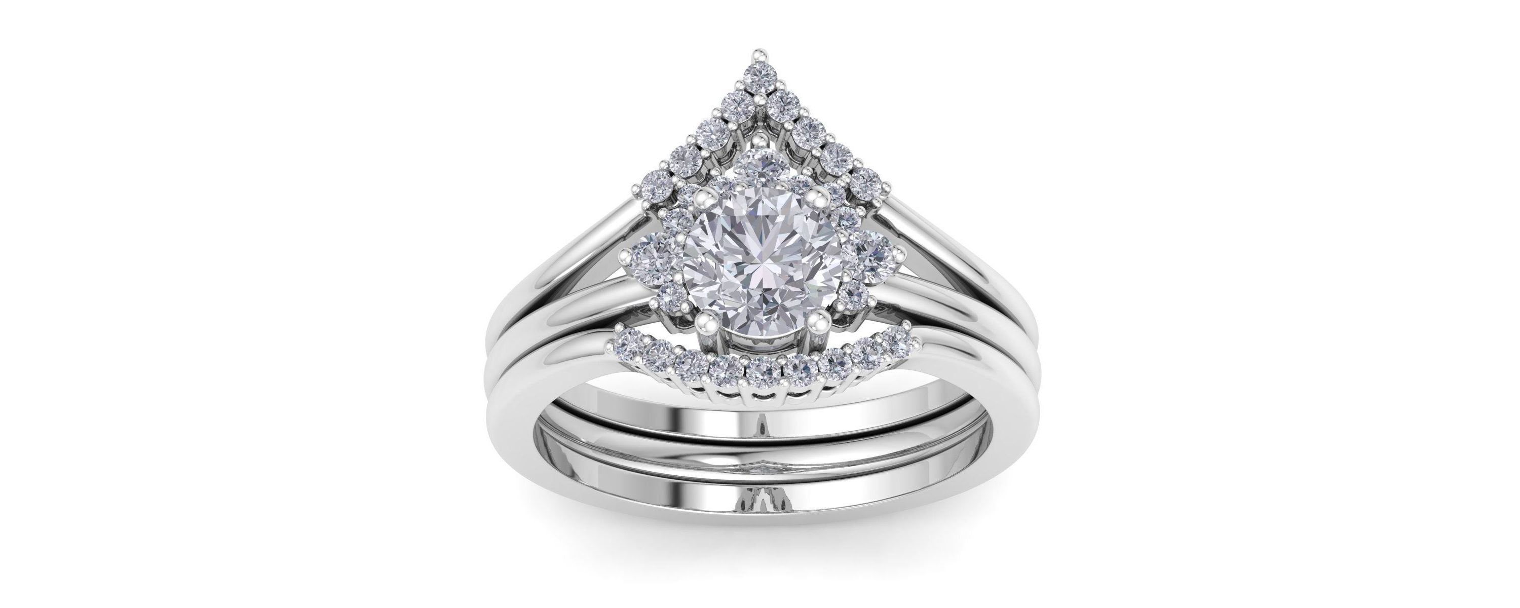 Lab Created 1 1/5 ct. t.w. Lab Grown Diamond Bridal Set WIth Crown In 14K Gold