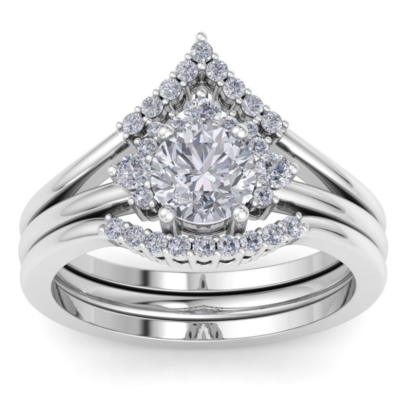 Lab Created 1 1/5 ct. t.w. Lab Grown Diamond Bridal Set WIth Crown In 14K Gold