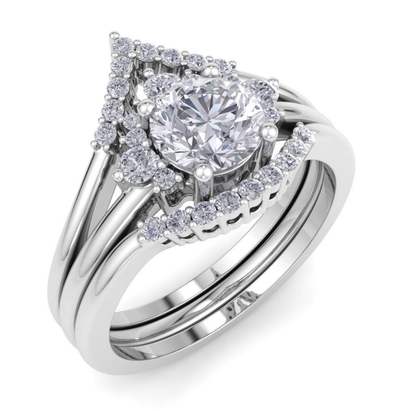 Lab Created 1 1/5 ct. t.w. Lab Grown Diamond Bridal Set WIth Crown In 14K Gold
