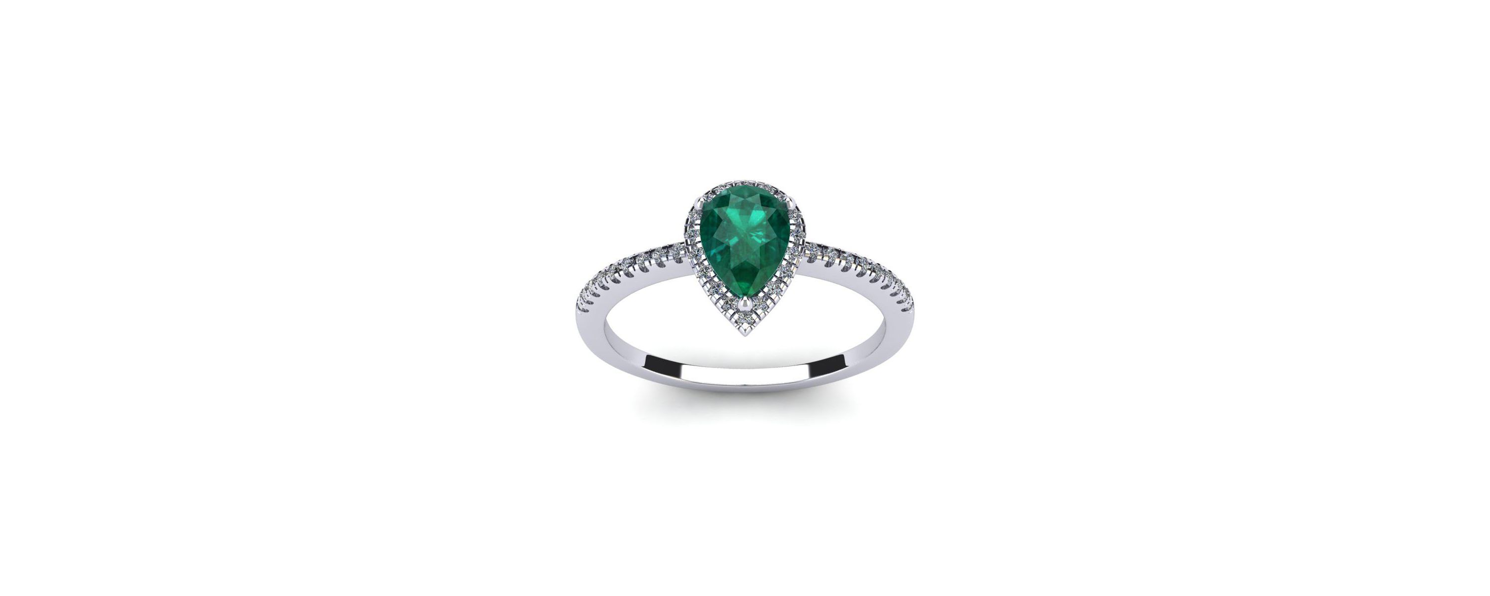 Lab Created 1cttw Pear Shape Created Emerald and Halo Diamond Ring In Sterling Silver