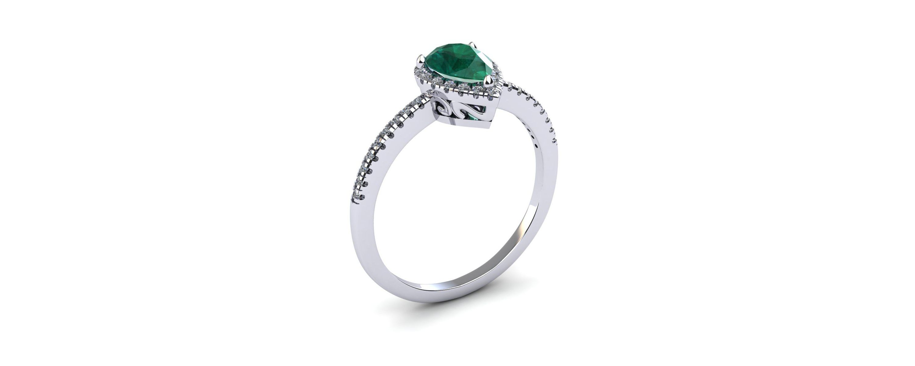 Lab Created 1cttw Pear Shape Created Emerald and Halo Diamond Ring In Sterling Silver