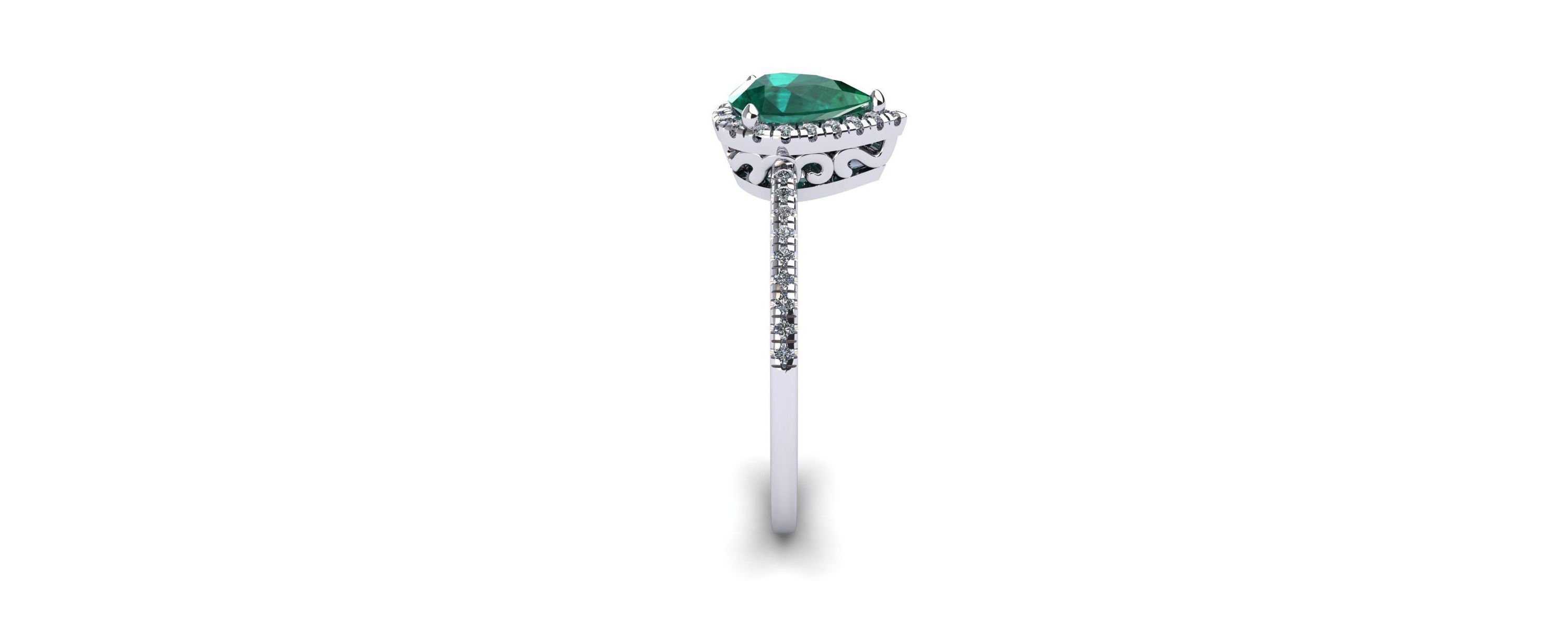 Lab Created 1cttw Pear Shape Created Emerald and Halo Diamond Ring In Sterling Silver