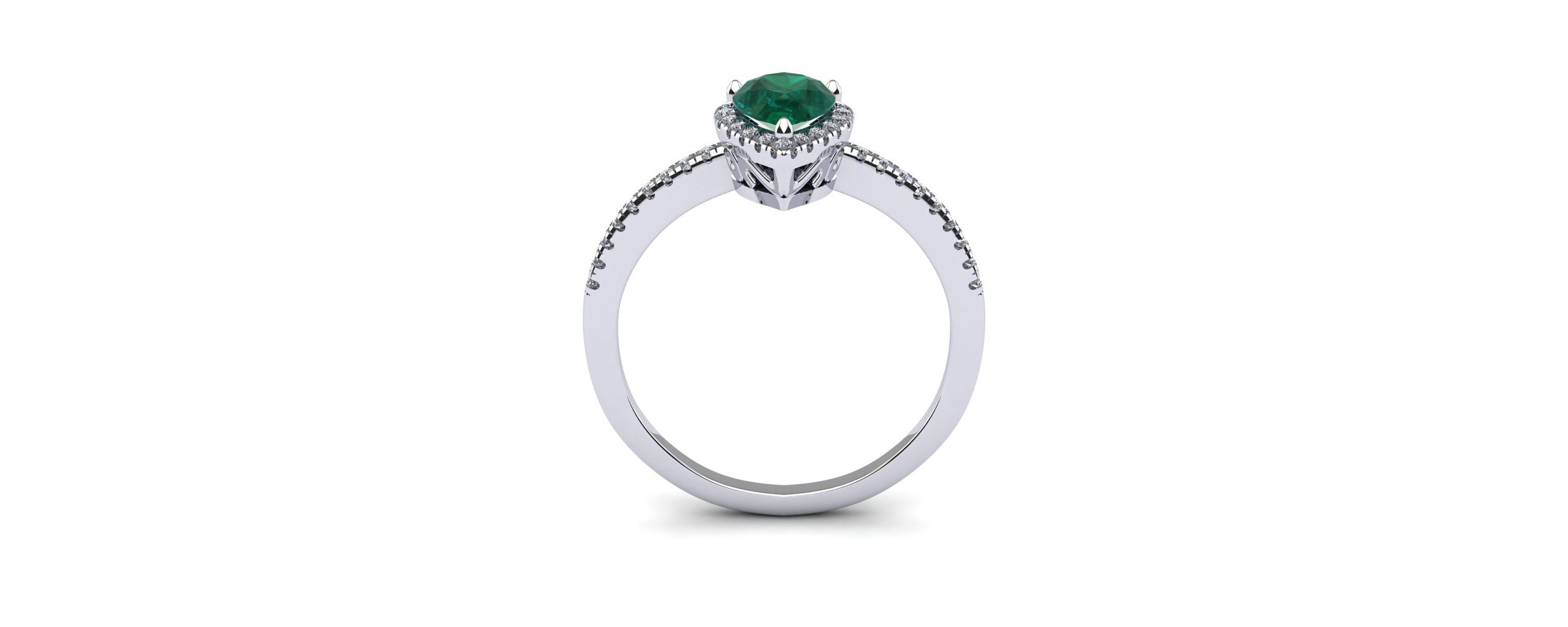 Lab Created 1cttw Pear Shape Created Emerald and Halo Diamond Ring In Sterling Silver