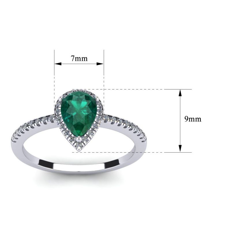 Lab Created 1cttw Pear Shape Created Emerald and Halo Diamond Ring In Sterling Silver