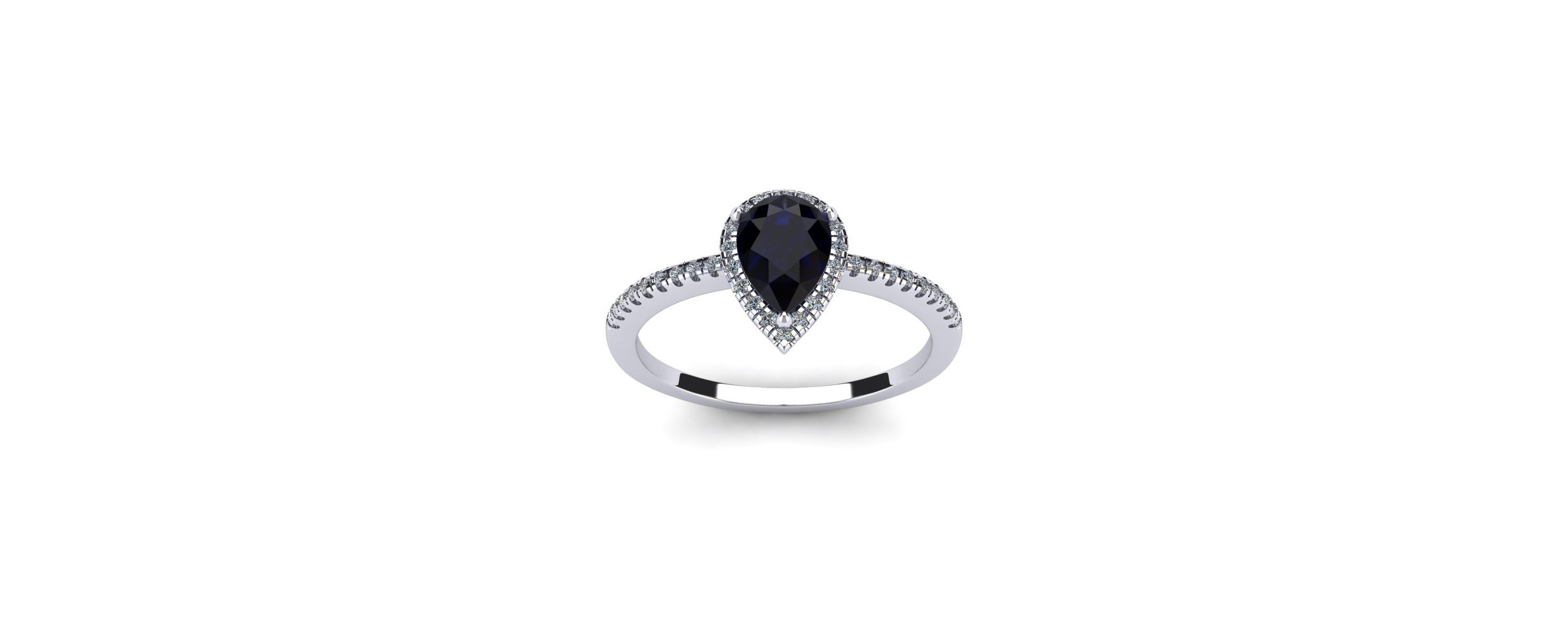 Lab Created 1cttw Pear Shape Created Sapphire and Halo Diamond Ring In Sterling Silver