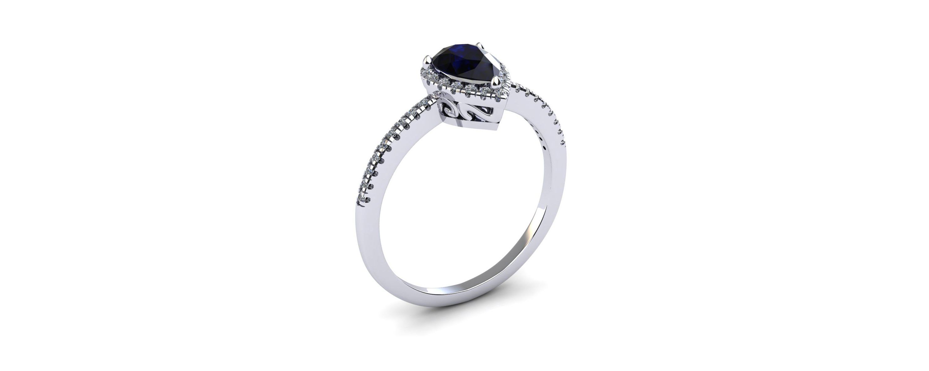 Lab Created 1cttw Pear Shape Created Sapphire and Halo Diamond Ring In Sterling Silver