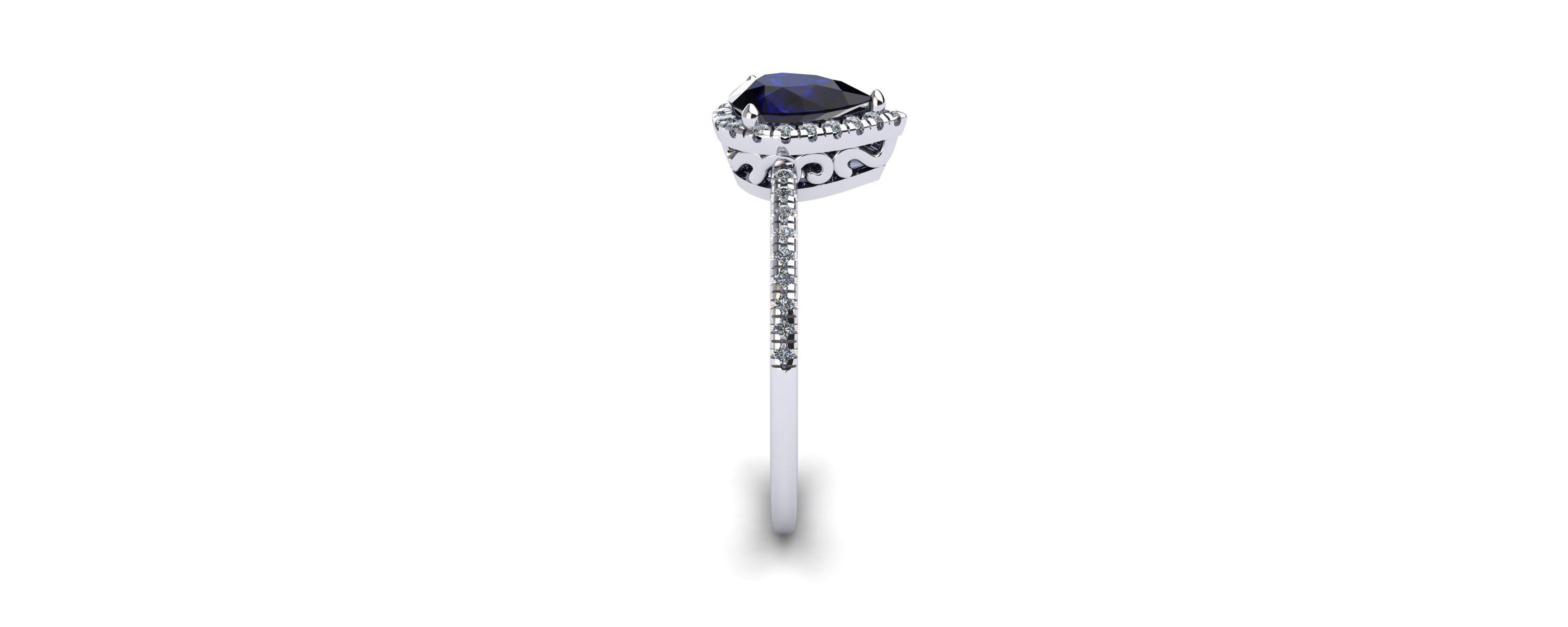 Lab Created 1cttw Pear Shape Created Sapphire and Halo Diamond Ring In Sterling Silver