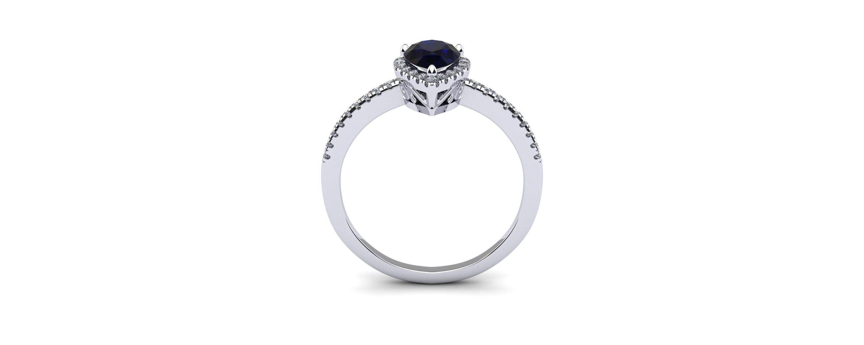 Lab Created 1cttw Pear Shape Created Sapphire and Halo Diamond Ring In Sterling Silver