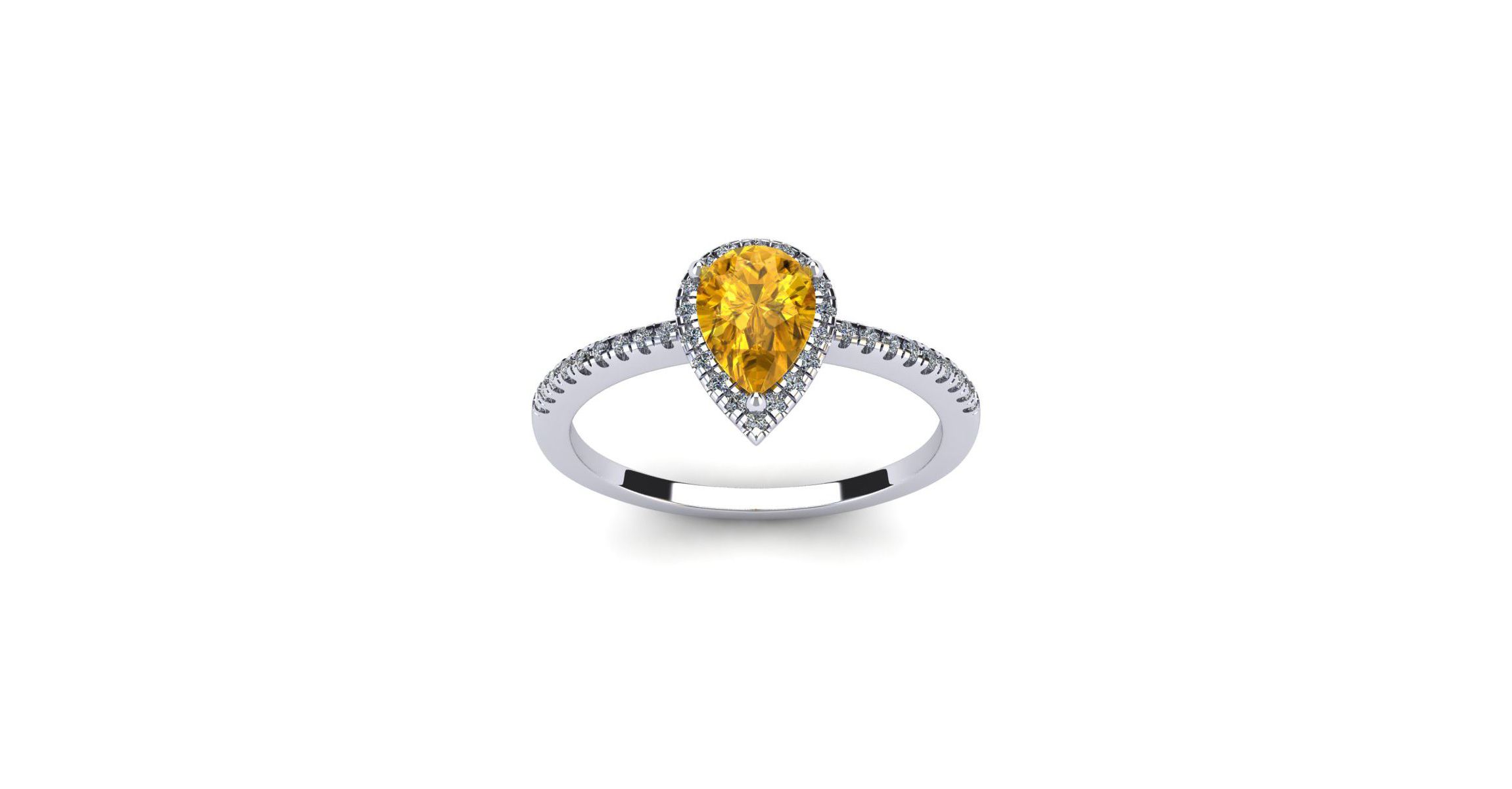 1cttw Pear Shape Citrine and Halo Diamond Ring In Sterling Silver
