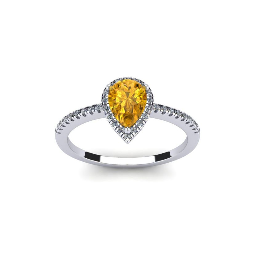 1cttw Pear Shape Citrine and Halo Diamond Ring In Sterling Silver