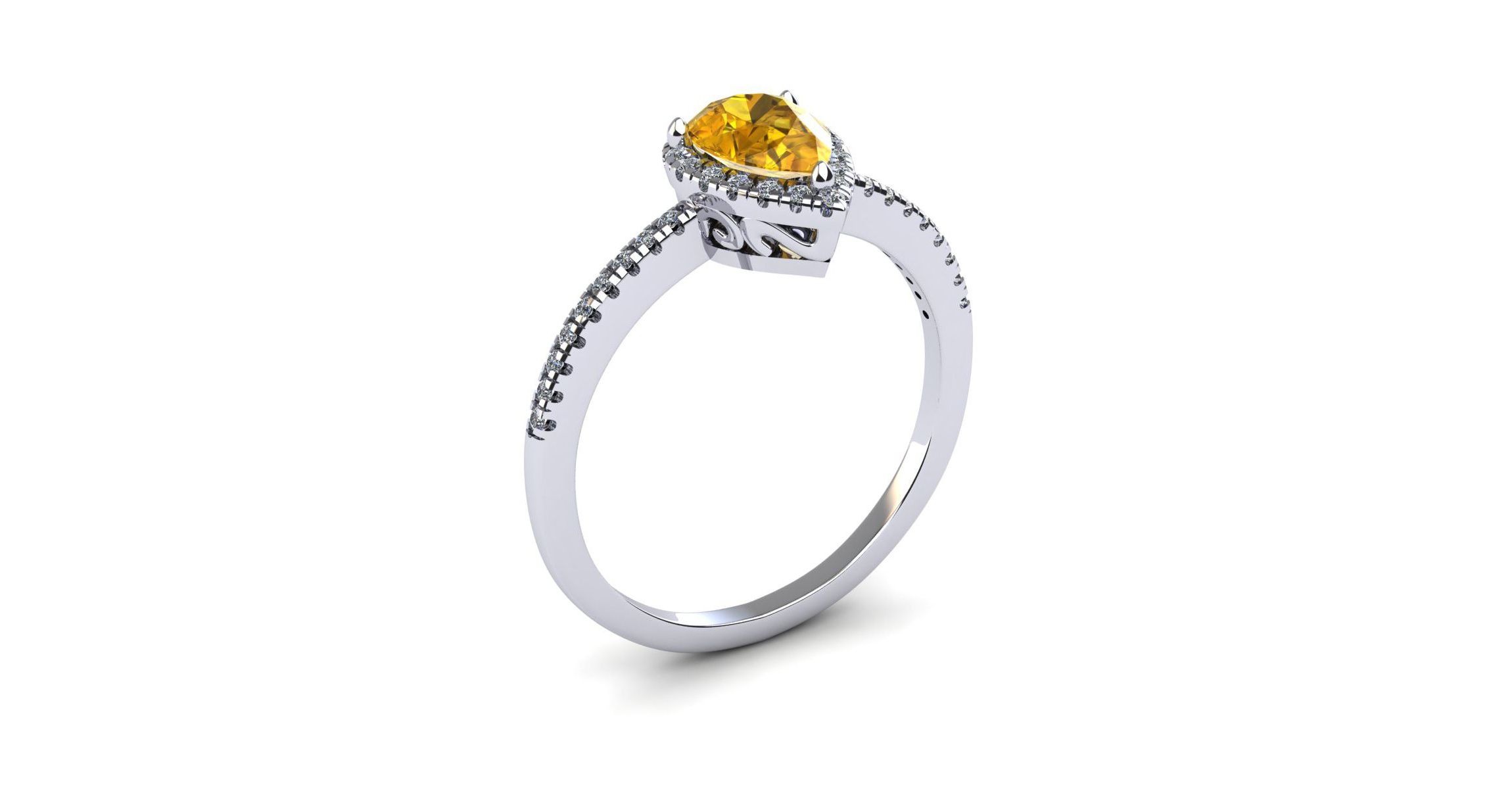 1cttw Pear Shape Citrine and Halo Diamond Ring In Sterling Silver