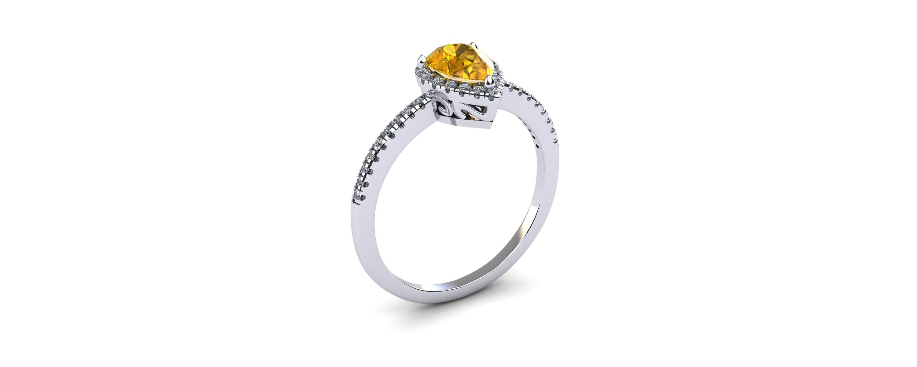 1cttw Pear Shape Citrine and Halo Diamond Ring In Sterling Silver