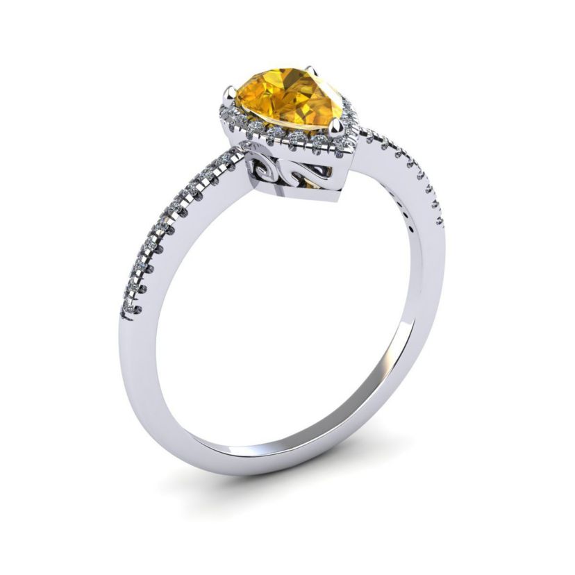 1cttw Pear Shape Citrine and Halo Diamond Ring In Sterling Silver