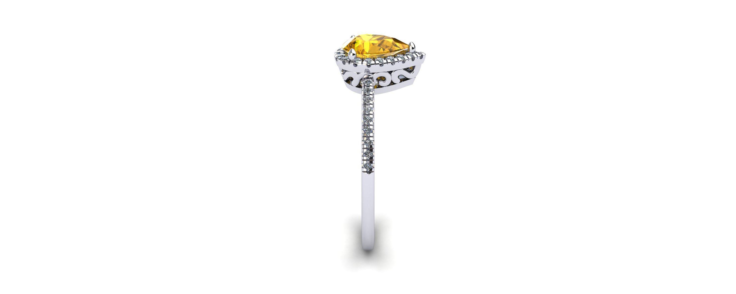 1cttw Pear Shape Citrine and Halo Diamond Ring In Sterling Silver
