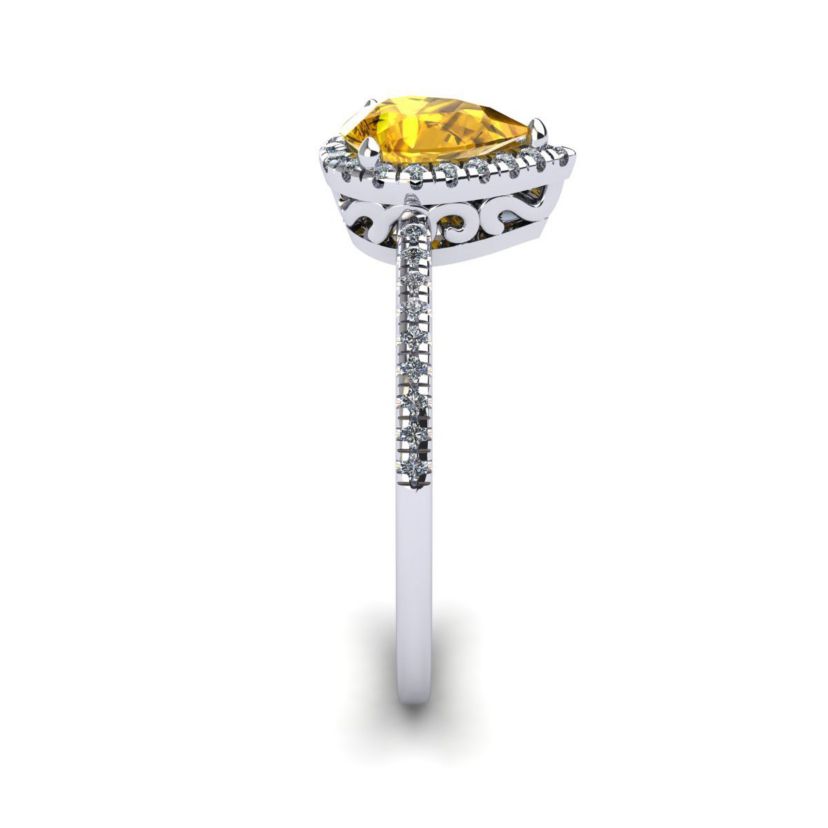 1cttw Pear Shape Citrine and Halo Diamond Ring In Sterling Silver