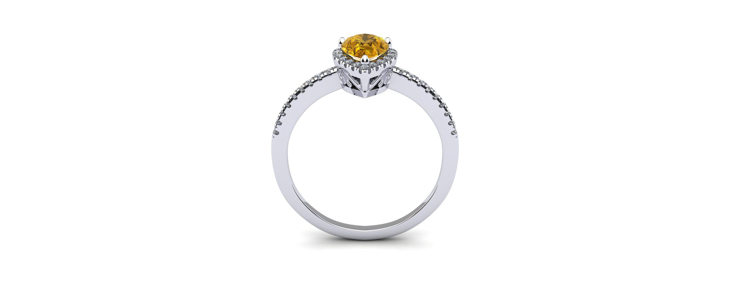 1cttw Pear Shape Citrine and Halo Diamond Ring In Sterling Silver