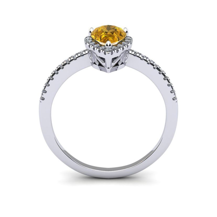 1cttw Pear Shape Citrine and Halo Diamond Ring In Sterling Silver