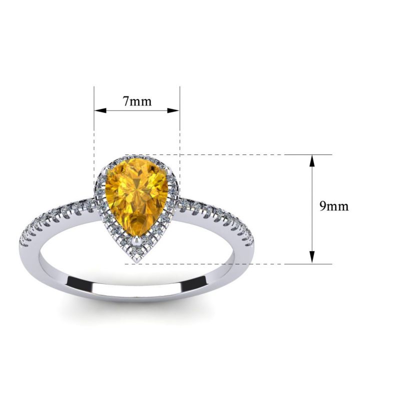 1cttw Pear Shape Citrine and Halo Diamond Ring In Sterling Silver
