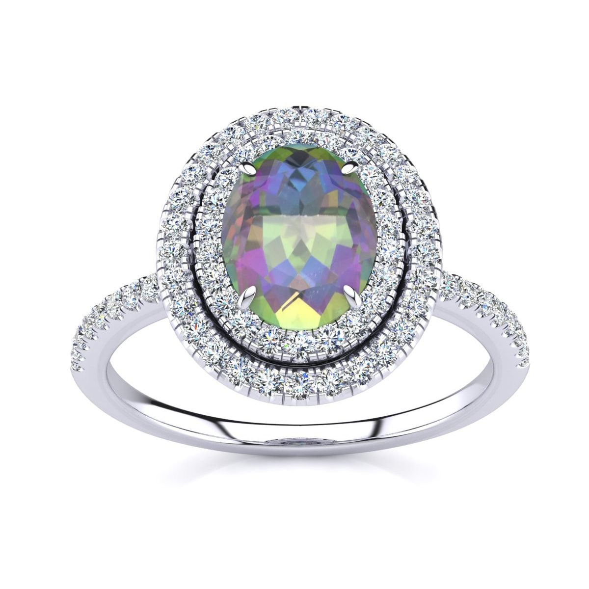 1 1/2cttw Oval Shape Mystic Topaz and Double Halo Diamond Ring In Sterling Silver
