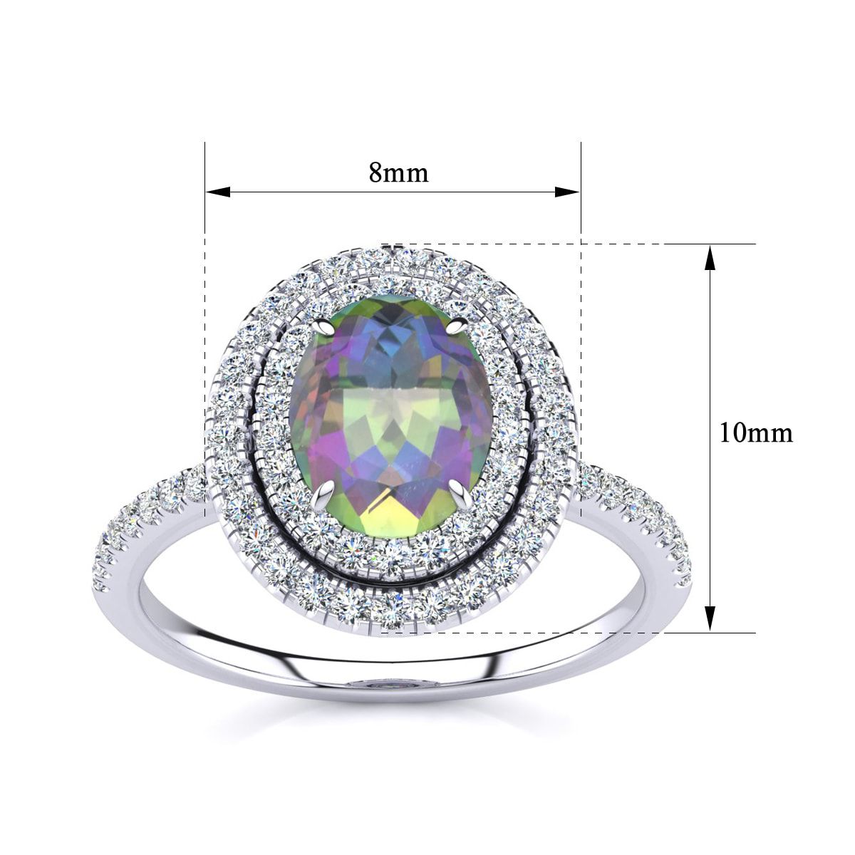 1 1/2cttw Oval Shape Mystic Topaz and Double Halo Diamond Ring In Sterling Silver