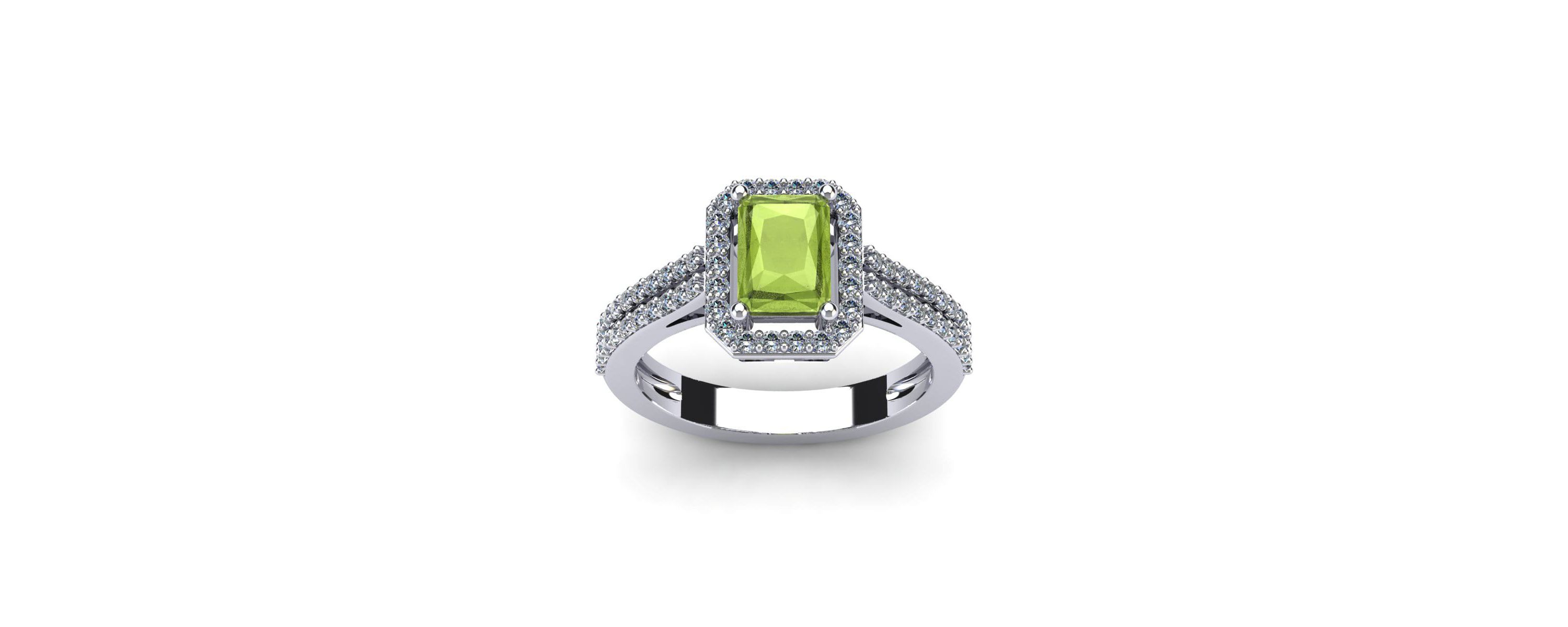 1 1/2cttw Octagon Shape Peridot and Halo Diamond Ring In Sterling Silver
