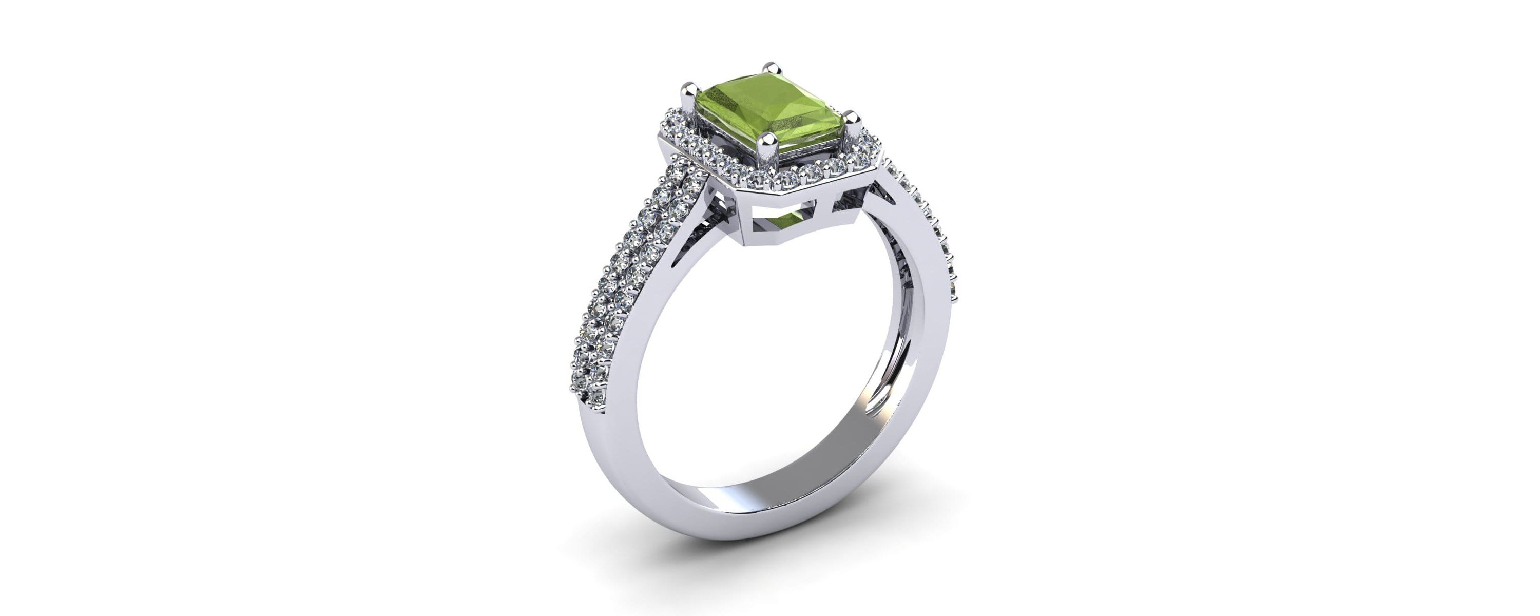 1 1/2cttw Octagon Shape Peridot and Halo Diamond Ring In Sterling Silver