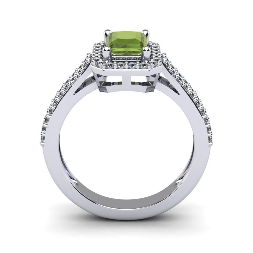 1 1/2cttw Octagon Shape Peridot and Halo Diamond Ring In Sterling Silver