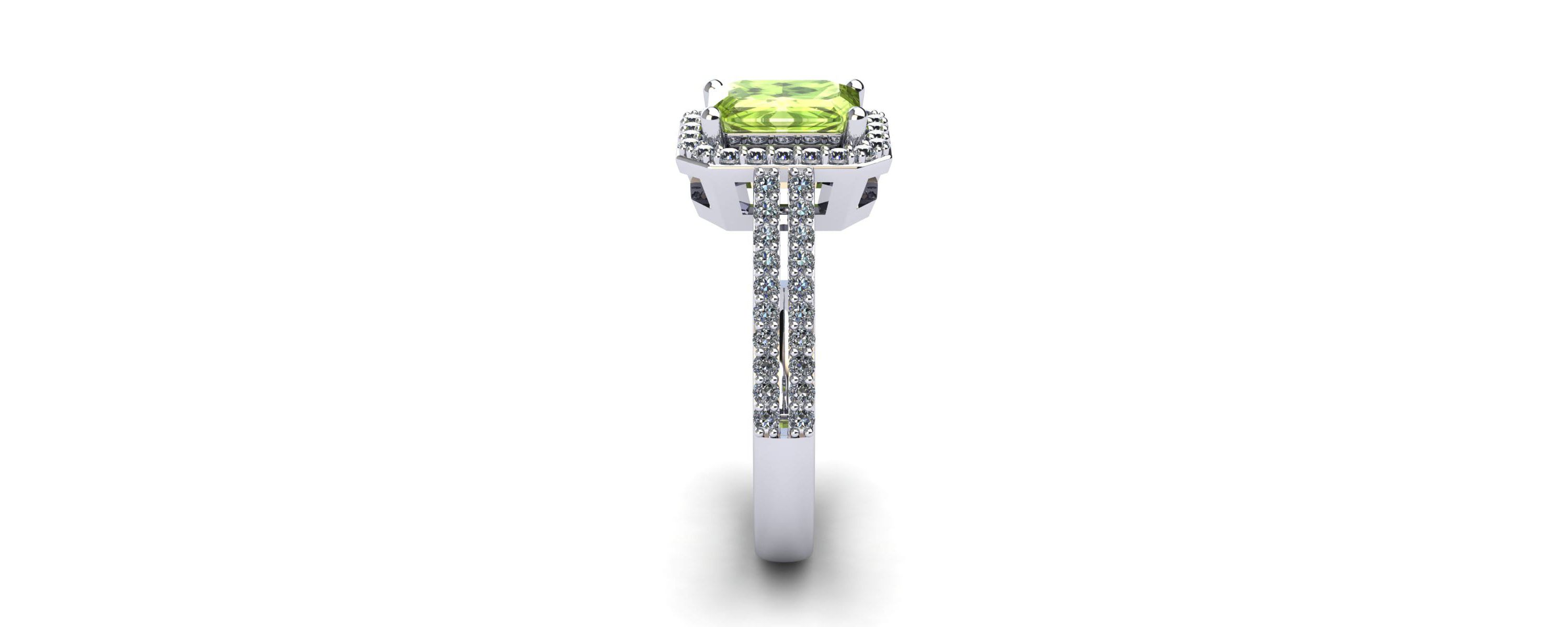 1 1/2cttw Octagon Shape Peridot and Halo Diamond Ring In Sterling Silver