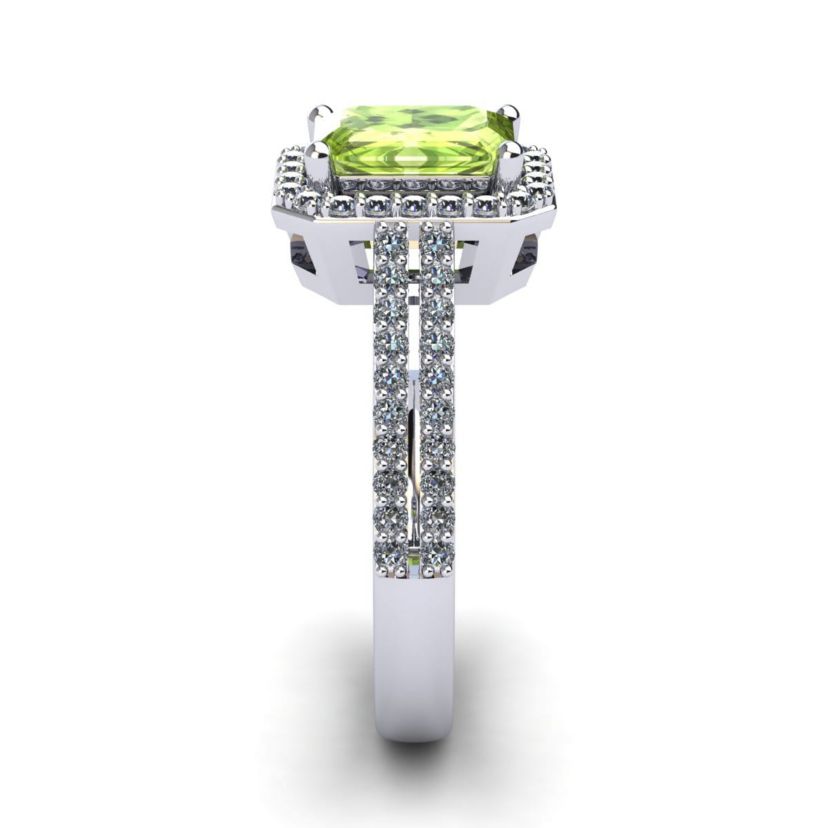 1 1/2cttw Octagon Shape Peridot and Halo Diamond Ring In Sterling Silver