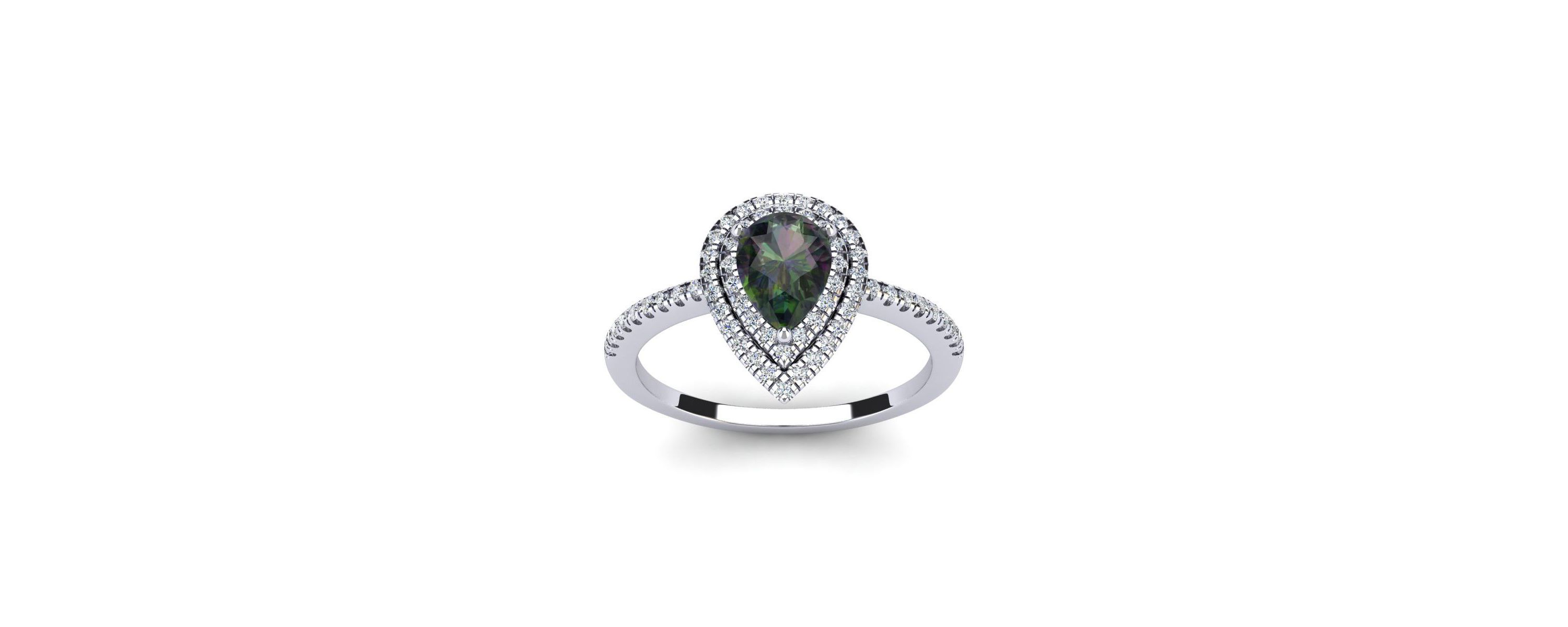 1cttw Pear Shape Mystic Topaz and Double Halo Diamond Ring In Sterling Silver