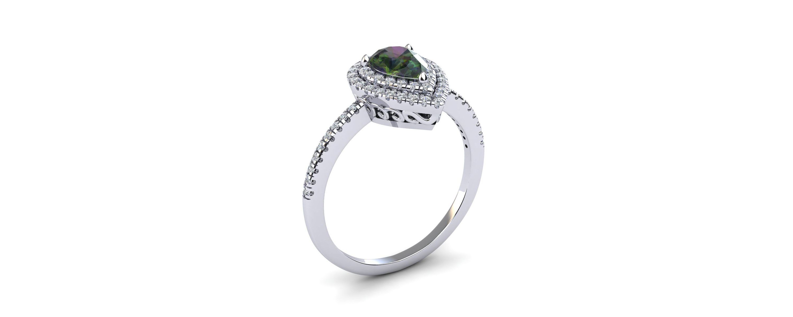 1cttw Pear Shape Mystic Topaz and Double Halo Diamond Ring In Sterling Silver