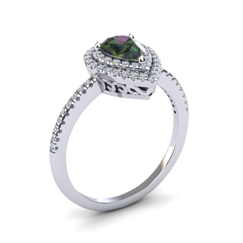 1cttw Pear Shape Mystic Topaz and Double Halo Diamond Ring In Sterling Silver