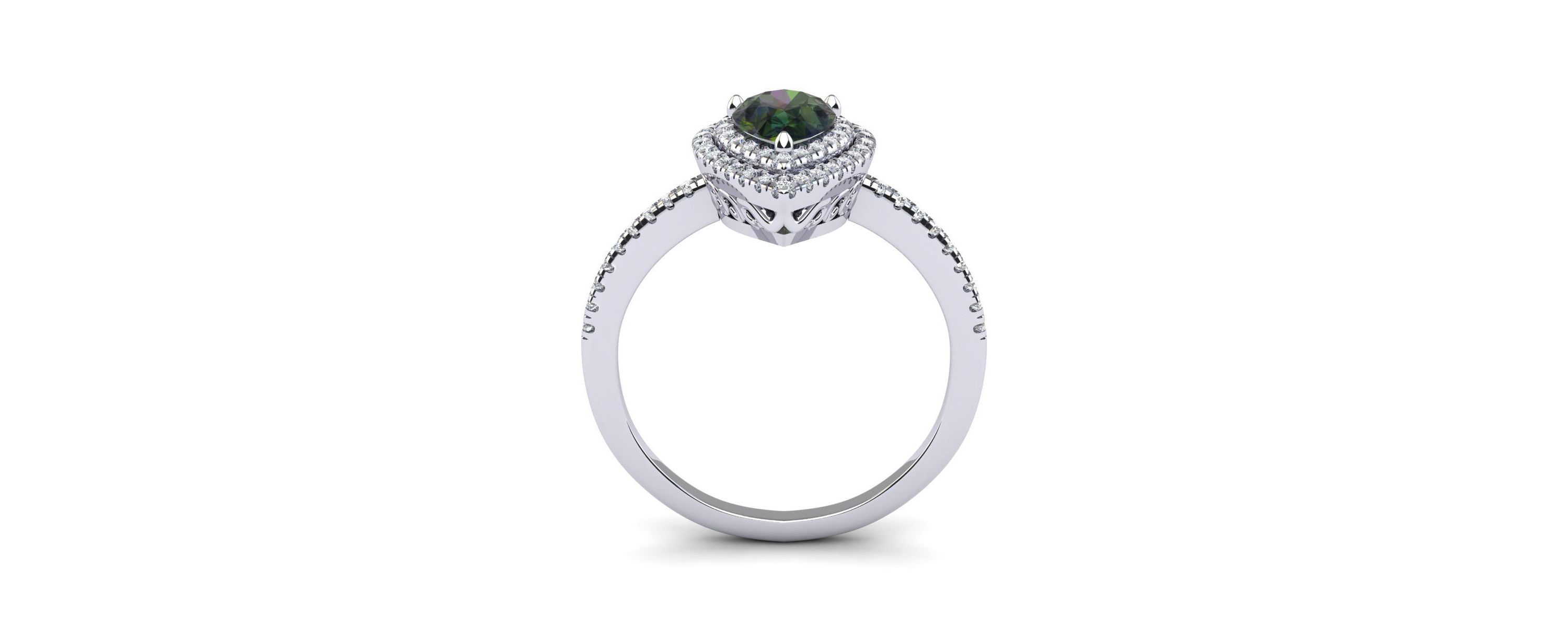 1cttw Pear Shape Mystic Topaz and Double Halo Diamond Ring In Sterling Silver