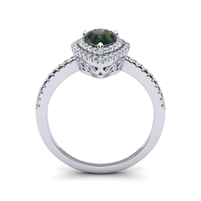 1cttw Pear Shape Mystic Topaz and Double Halo Diamond Ring In Sterling Silver