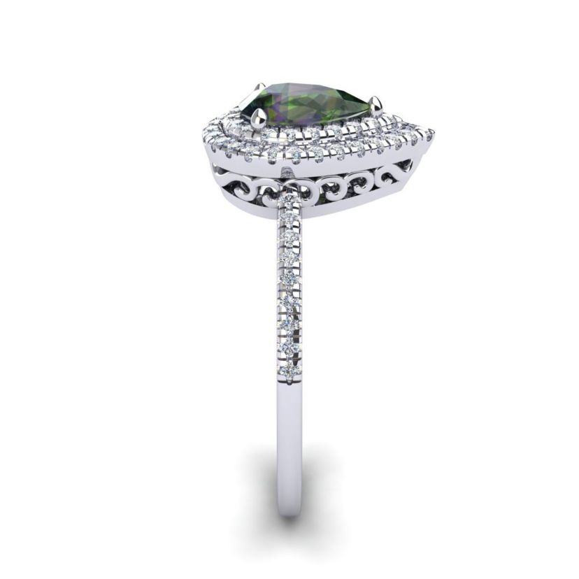 1cttw Pear Shape Mystic Topaz and Double Halo Diamond Ring In Sterling Silver