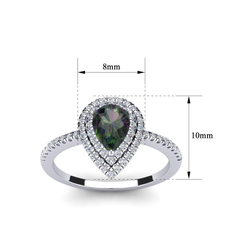 1cttw Pear Shape Mystic Topaz and Double Halo Diamond Ring In Sterling Silver