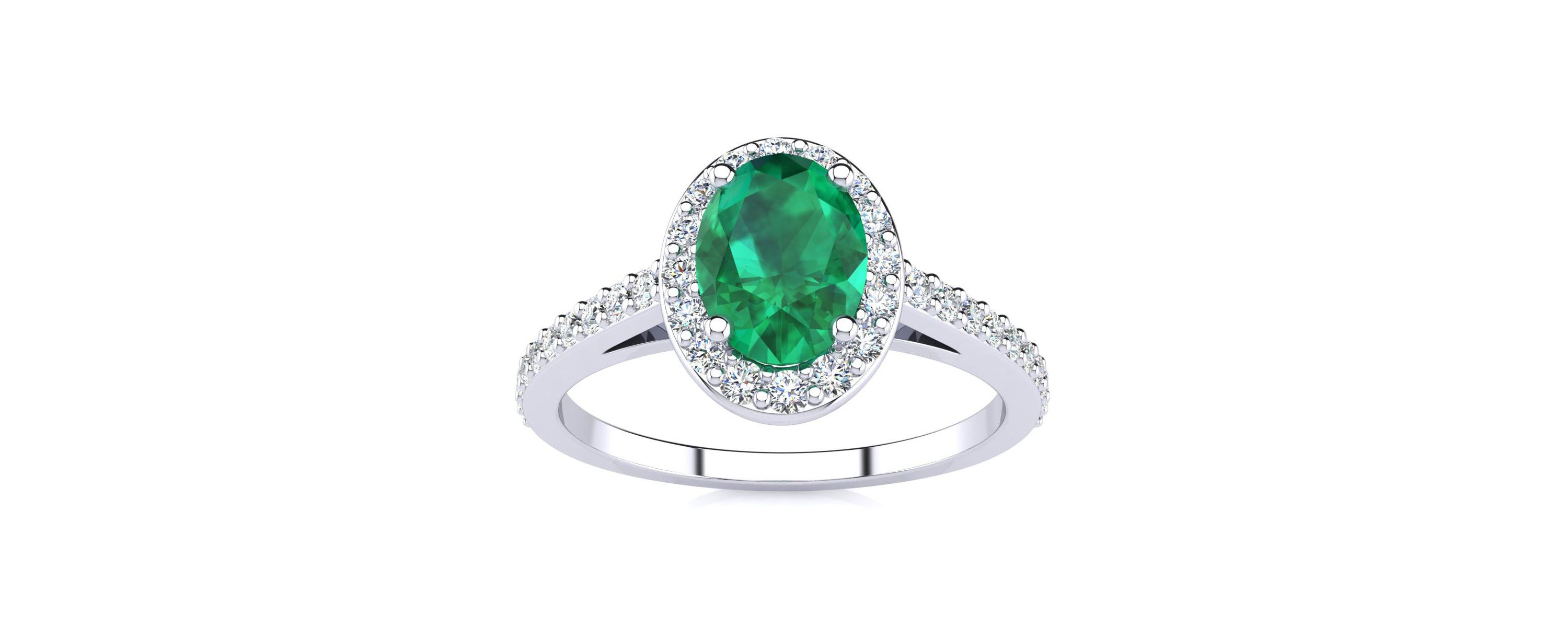 Lab Created 1cttw Oval Shape Created Emerald and Halo Diamond Ring In Sterling Silver