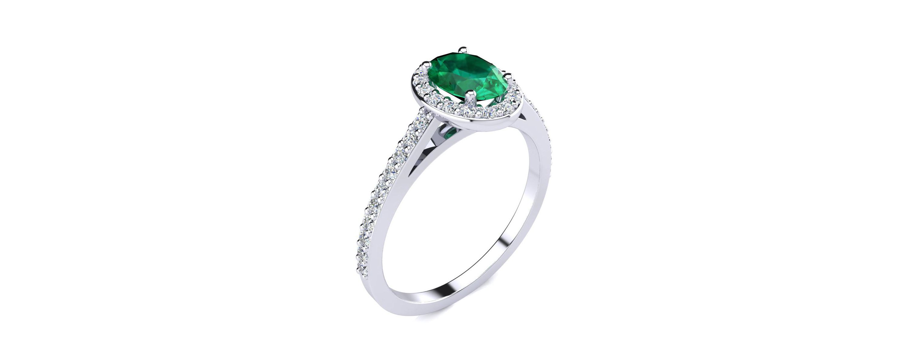 Lab Created 1cttw Oval Shape Created Emerald and Halo Diamond Ring In Sterling Silver
