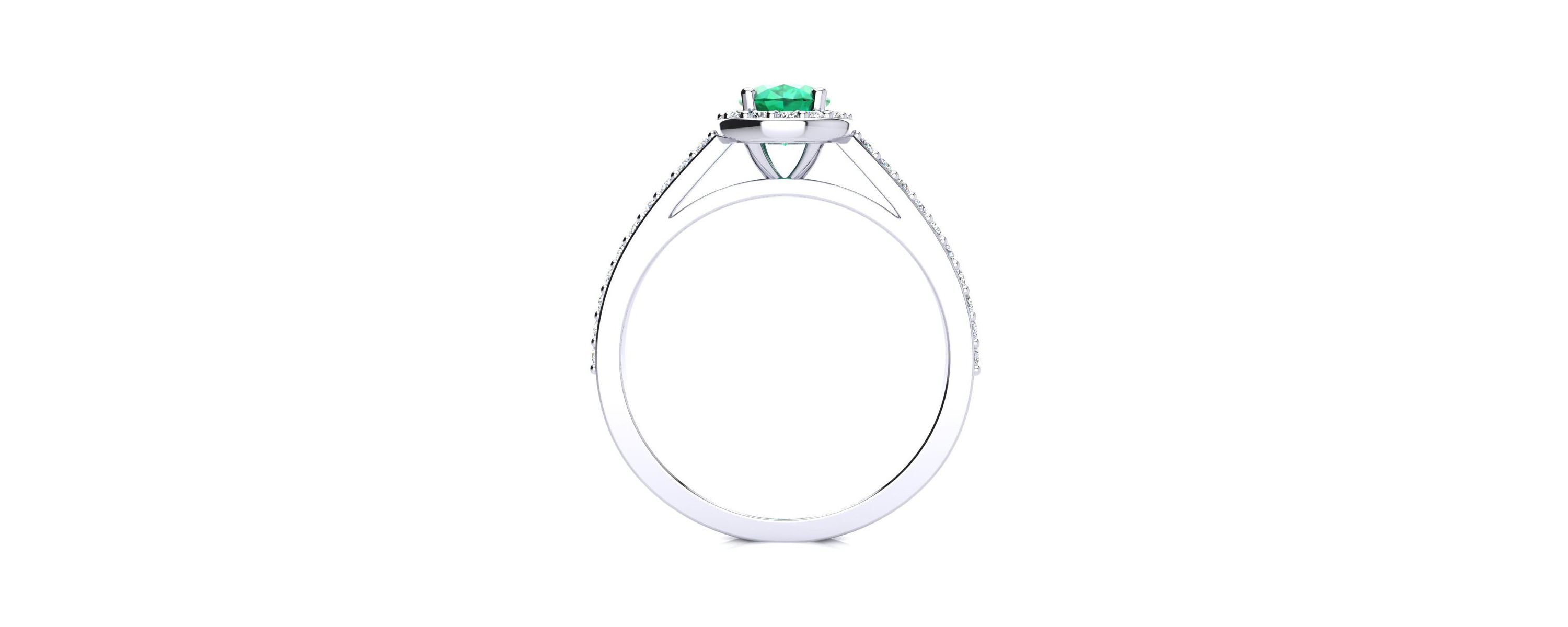 Lab Created 1cttw Oval Shape Created Emerald and Halo Diamond Ring In Sterling Silver