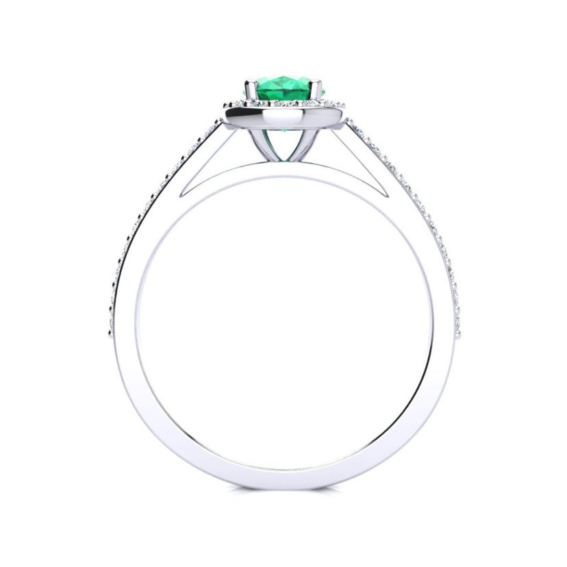 Lab Created 1cttw Oval Shape Created Emerald and Halo Diamond Ring In Sterling Silver