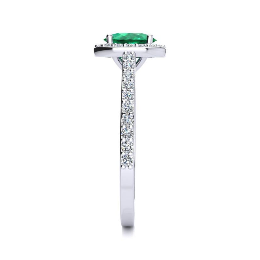 Lab Created 1cttw Oval Shape Created Emerald and Halo Diamond Ring In Sterling Silver