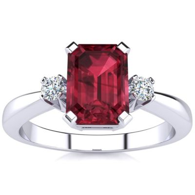 2 1/2cttw Octagon Shape Garnet and Diamond Ring Sterling Silver