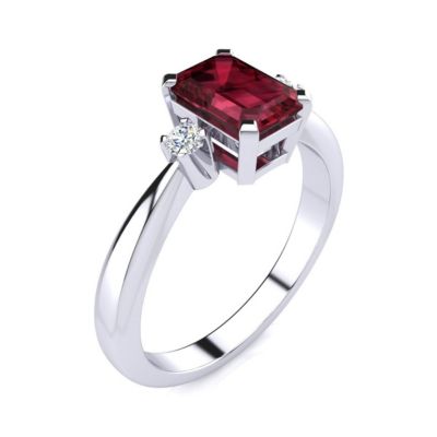 2 1/2cttw Octagon Shape Garnet and Diamond Ring Sterling Silver