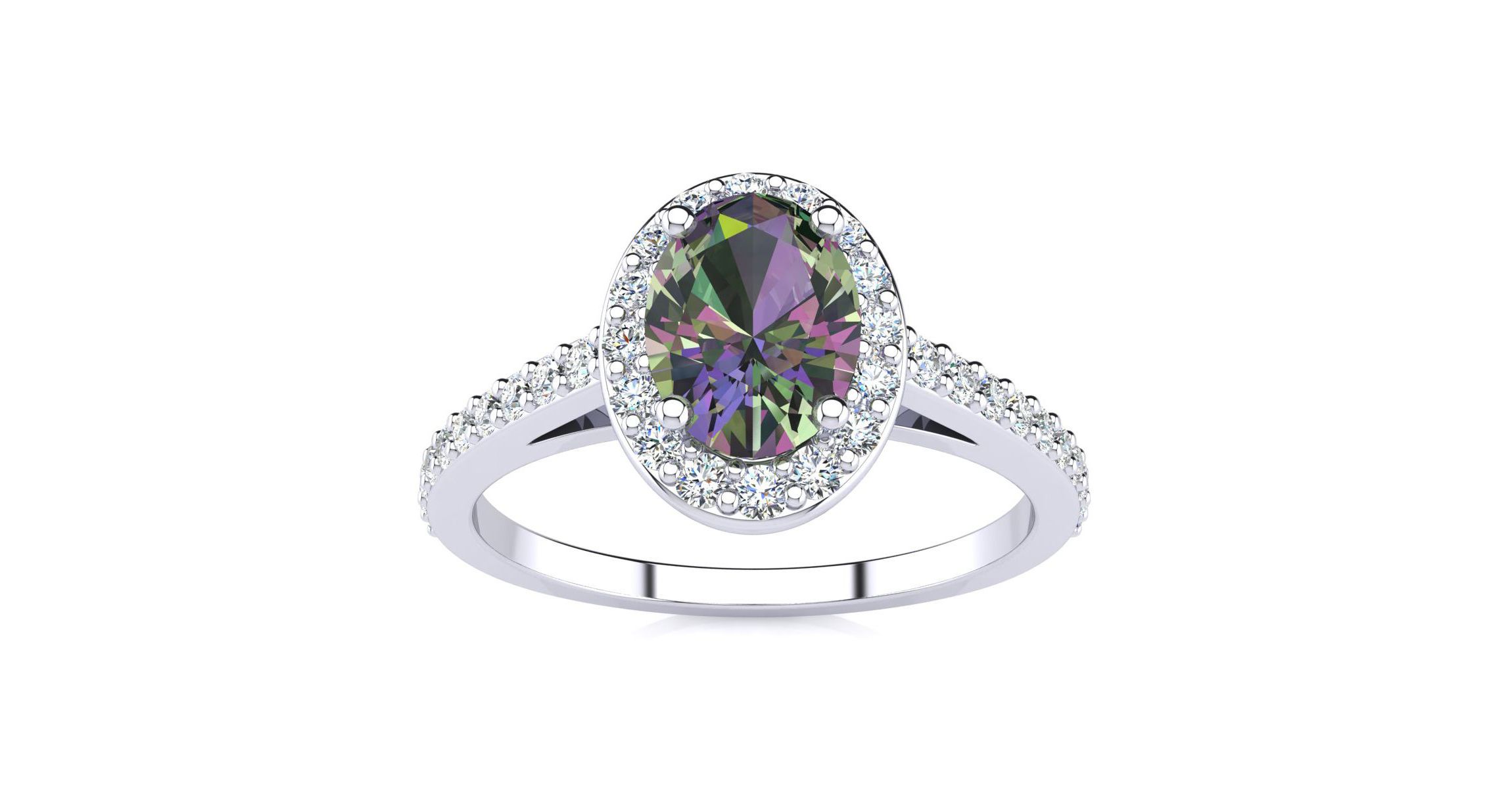 1cttw Oval Shape Mystic Topaz and Halo Diamond Ring In Sterling Silver
