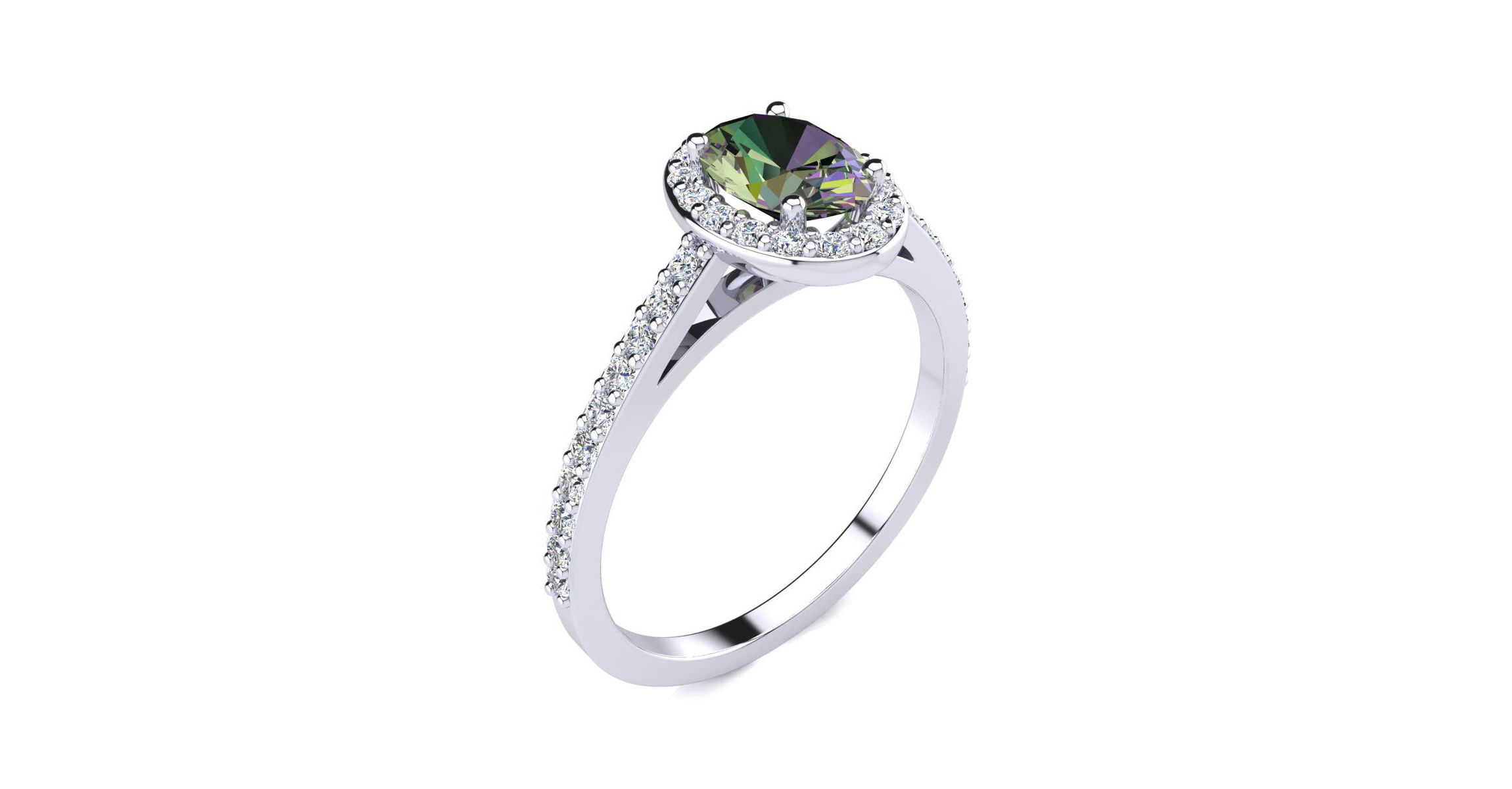 1cttw Oval Shape Mystic Topaz and Halo Diamond Ring In Sterling Silver