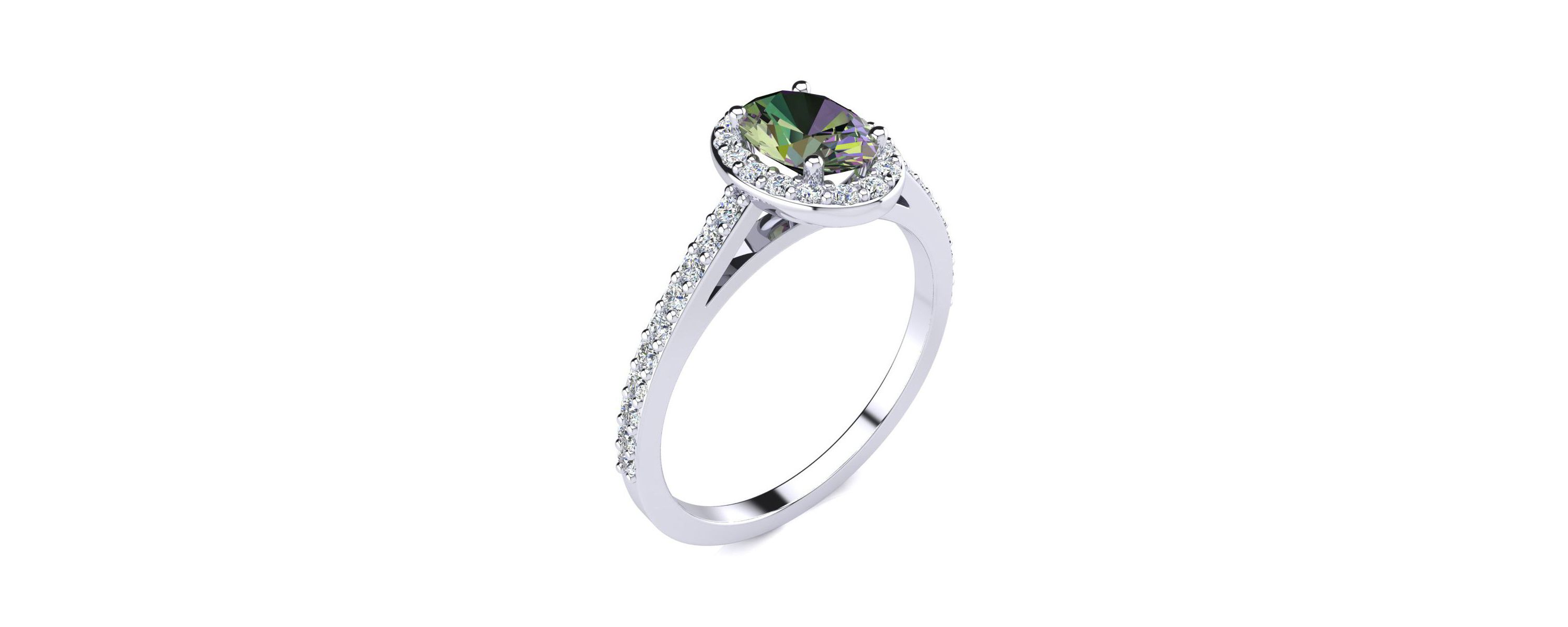1cttw Oval Shape Mystic Topaz and Halo Diamond Ring In Sterling Silver