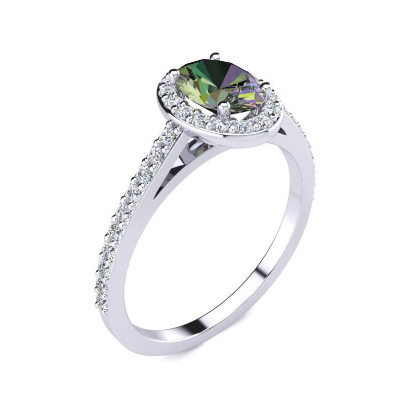 1cttw Oval Shape Mystic Topaz and Halo Diamond Ring In Sterling Silver