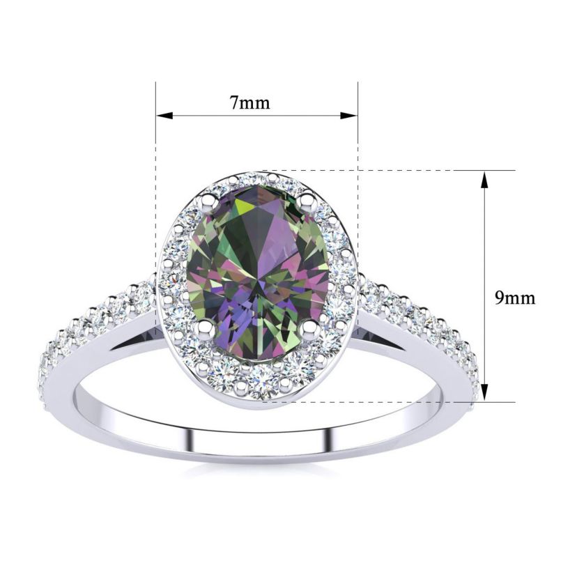 1cttw Oval Shape Mystic Topaz and Halo Diamond Ring In Sterling Silver